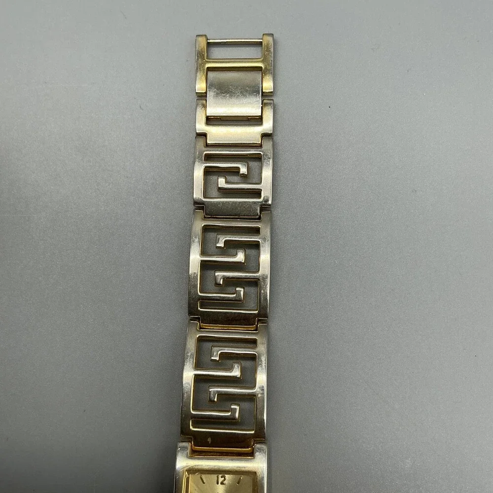 LA Express Womens Watch 18mm Gold Tone Greek Key Bracelet New Battery 7.5